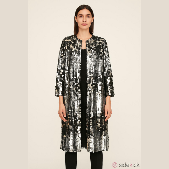 Abercrombie & Fitch Jackets & Blazers - Abercrombie Paillette Bell Long Sleeve Duster Black Silver Sequin One Size NWT
